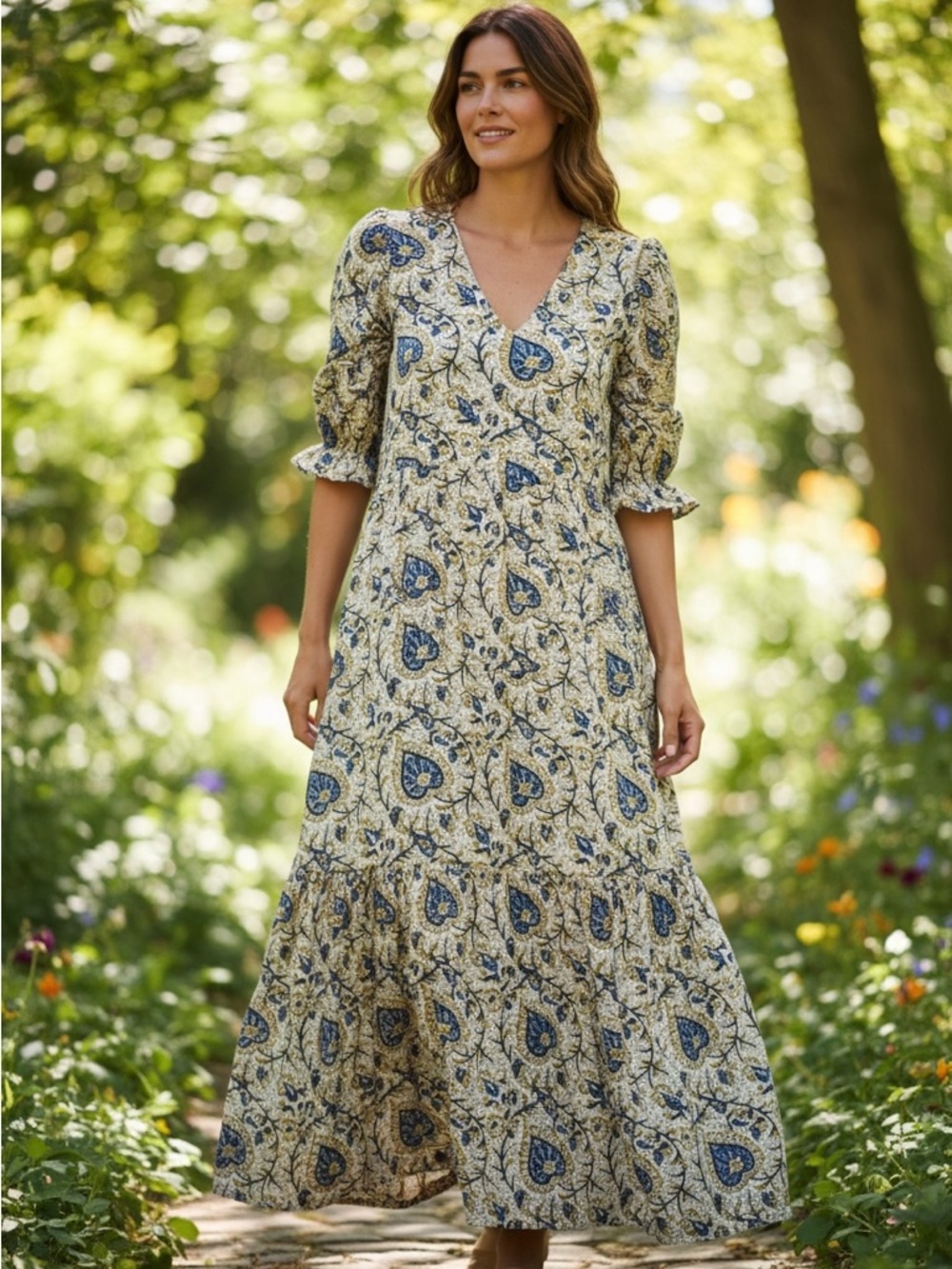 Anna Cate Puff Sleeve Tiered Maxi Dress Size XS V-Neck